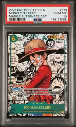 2025 ONE PIECE CARRYING ON HIS WILL MANGA ALT ART #118 MONKEY D. LUFFY - PSA 10 - Image 1