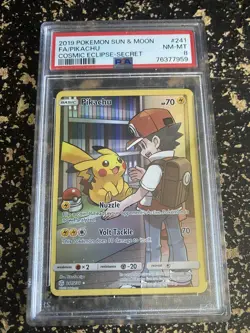 Pokemon Sun & Moon Cosmic Eclipse 2019 - Secret #241/236 Pikachu PSA 8 NM-Mint - Image 1