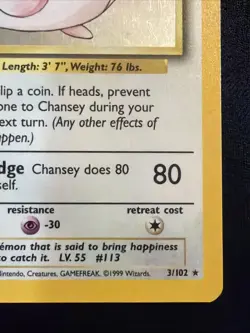 Chansey 3/102 Base Set Holo Pokemon Base Set WOTC Vintage - Image 4