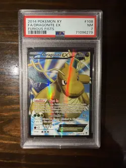 2014 POKEMON XY FURIOUS FISTS #108 FULL ART/DRAGONITE EX PSA 7 - Image 1