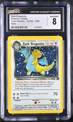 CGC 8 Dark Dragonite 2000 Team Rocket 5/82 Holo Pokemon Card *ERR, MARKED 1STED* - Image 1