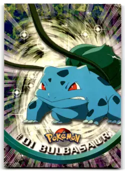 Bulbasaur 1999 Topps Pokemon TV Animation 2nd Printing Black Logo #1 - DAMAGED - Image 1