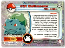 Bulbasaur 1999 Topps Pokemon TV Animation 2nd Printing Black Logo #1 - DAMAGED - Image 2