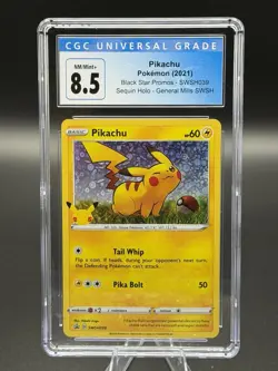 Pokemon Pikachu CGC 8.5 Black Star Promo SWSH039 Sequin Holo General Mills - Image 1