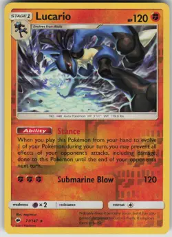 Pokemon TCG Lucario Holo Rare Reverse Holo SM - Burning Shadows 71/147 - Image 1
