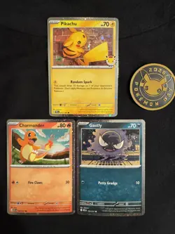Pokemon Day 2026 Pikachu Cosmos Holo Promo/Coin & Charmander/Gastly Cosmos Holos - Image 1