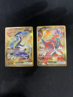2 Card Lot Koraidon Miraidon Gold Full Arts Tcg Pokemon Card Collection NM - Image 1
