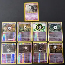 Lot Of 9 Pokemon Holo & Reverse Holo Mixed Unown LP-HP All Come With Top Loader - Image 1