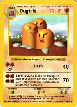 Pokemon TCG Dugtrio 19/102 Shadowless Rare Base Set LP - Image 1