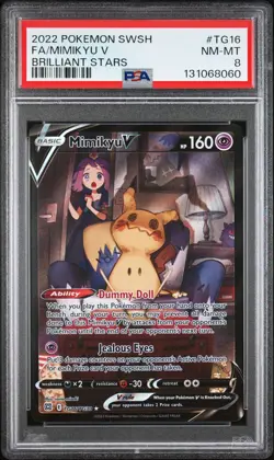2022 POKEMON SWORD & SHIELD BRILLIANT STARS #TG16 FULL ART/MIMIKYU V PSA 8 - Image 1