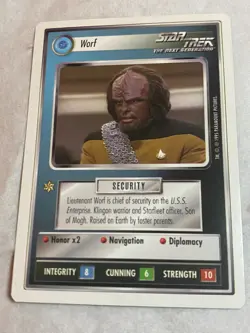 Star Trek CCG 1E WB95 WORF Rare Card NEVER PLAYED - Image 1