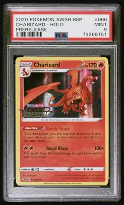 2020 POKEMON CHARIZARD #066 SWSH BLACK STAR PROMO PRERELEASE PSA 9 MINT - Image 1