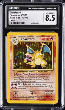 1999 POKEMON BASE SET HOLO #4/102 CHARIZARD CGC 8.5 - Image 1