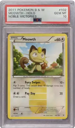 Pokemon Meowth 102/101 2011 Noble Victories Secret Rare Holo PSA 10 Shining - Image 1