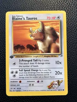 Pokemon Card Blaine's Tauros 64/132 Gym Heroes - NM 1st Edition - Image 1