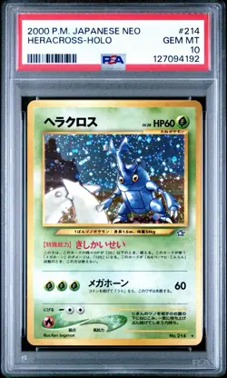 2000 Pokemon P.M. Japanese Neo Genesis HERACROSS Holo Card #214 PSA 10 Gem Mint - Image 1