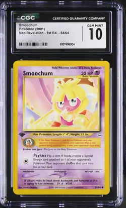 Pokemon English Smoochum 54/64 2001 Neo Revelation - 1st Edition CGC 10 not PSA - Image 1