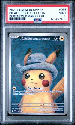 2023 POKEMON SVP EN-SV BLACK STAR PROMO #085 PIKACHU WITH GREY FELT HAT PSA 9 - Image 1