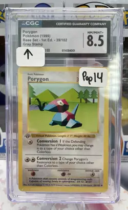 Pokemon TCG Porygon 039/102 Base Set 1st Edition GRAY STAMP CGC 8.5 POP 14 - Image 1