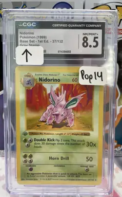 Pokemon TCG Nidorino 037/102 Base Set 1st Edition GRAY STAMP CGC 8.5 POP 14 - Image 1
