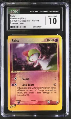 CGC 10 GEM MINT Ralts EX Ruby & Sapphire 68/109 Reverse Holo Pokemon Card - Image 1