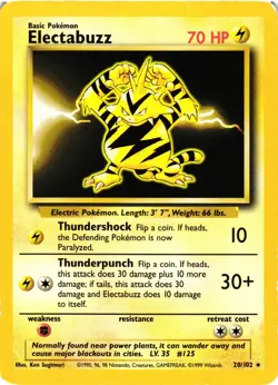 Pokemon TCG Electabuzz 20/102 Rare Unlimited Edition Base Set DMG - Image 1