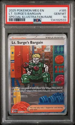 2025 POKEMON MEG EN-MEGA EVOLUTION #185 LT. SURGE'S BARGAIN PSA 10 - Image 1