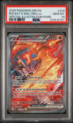 2025 POKEMON DRI EN-DESTINED RIVALS #229 TEAM ROCKET'S MOLTRES EX PSA 10 - Image 1