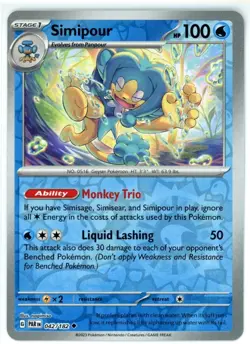 Pokemon TCG Simipour 042/182 Sv04: Paradox Rift Reverse Holo - Image 1