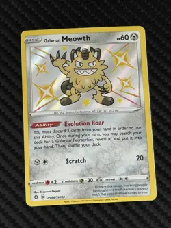 Pokemon TCG Galarian Meowth Shining Fates SV086/SV122 Holo Shiny Holo Rare - Image 1