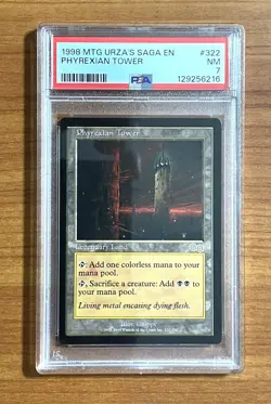 Magic the Gathering, Urza's Saga Expansion, Phyrexian Tower Card, PSA 7 - Image 1