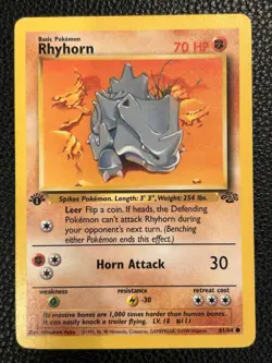 1st Edition Rhyhorn Jungle Pokemon Card Creased 61/64 Common - Image 1