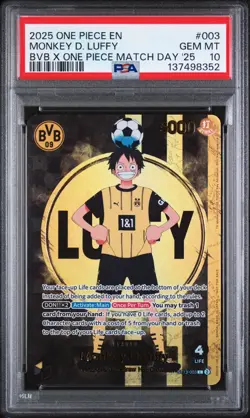 2025 ONE PIECE PROMOS BVB X ONE PIECE MATCH DAY 2025 #003 MONKEY D. LUFFY PSA 10 - Image 1