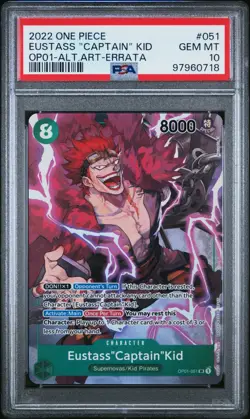 2022 ONE PIECE ROMANCE DAWN 051 EUSTASS "CAPTAIN" KID OP01-ALT.ART-ERRATA PSA 10 - Image 1