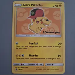 Ash’s Pikachu SM110 Sun & Moon Ultra Rare Non Holo Promo Pokemon Card MINT - Image 1