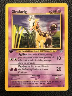 Pokemon Girafarig Neo Genesis Regular Card 58/111 60 MP English 2000 Crease - Image 1