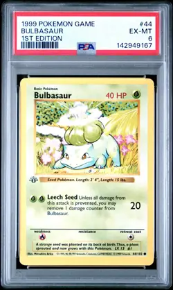 1999 POKEMON GAME BASE SET SHADOWLESS 44 BULBASAUR 1ST EDITION PSA 6 EX-MT - Image 1