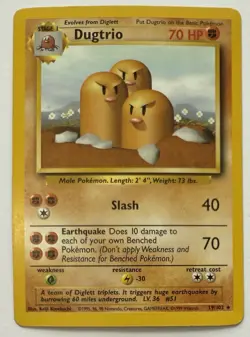 Dugtrio 19/102 Non Holo Rare Base Set Unlimited 1999 Pokemon TCG LP - Image 1