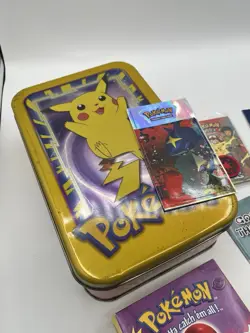 Vintage Pokemon TCG Lot—Pikachu Tin—Booster Box—Coins—Damage Counters—Stickers+ - Image 2