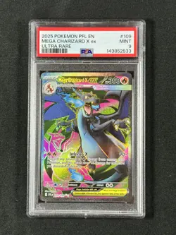 2025 POKEMON PFL EN-PHANTASMAL FLAMES ULTRA RARE #109 MEGA CHARIZARD X EX PSA 9 - Image 1