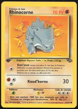 Carte Pokemon Rhinocorne 61/64 Edition 1 Jungle Francais - Image 1