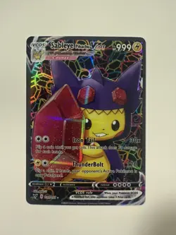 Pokemon TCG Sableye as Pikachu VCOS Cosplay Custom Full Art Holographic Card - Image 1