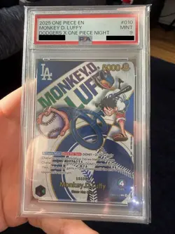 PSA 9 Mint Monkey D Luffy EB02-010 Dodgers Promo One Piece Card English - Image 1
