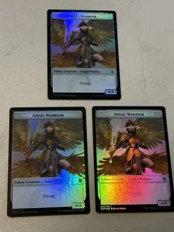 3 x mtg foil token Angel Warrior // Insect, 001/007, Zendikar Rising - Image 1