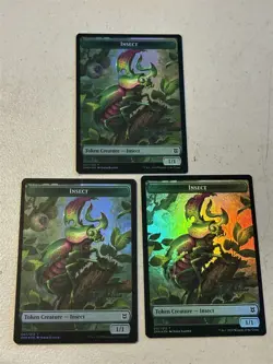 3 x mtg foil token Angel Warrior // Insect, 001/007, Zendikar Rising - Image 2