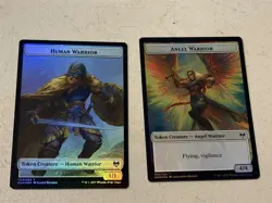 2 x mtg foil token Human Warrior // Angel Warrior, 003/002, Kaldheim, unplayed - Image 1