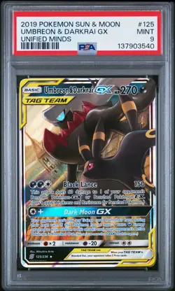 2019 POKEMON SUN & MOON UNIFIED MINDS #125 UMBREON & DARKRAI GX PSA 9 MINT - Image 1