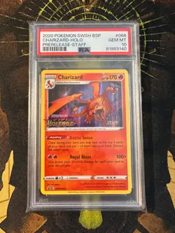 Pokemon Charizard SWSH066 Vivid Voltage Prerelease Staff PSA 10 - Image 1