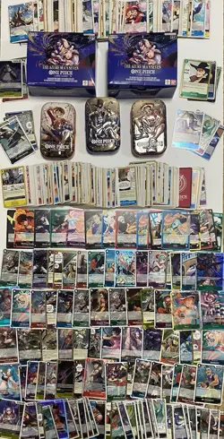 Over 630 ONE PIECE Cards Lot, 3 Tins, 2 Boxes, OP13-OP14 SR, R, Leaders, Dons - Image 1