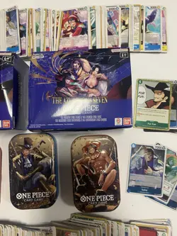 Over 630 ONE PIECE Cards Lot, 3 Tins, 2 Boxes, OP13-OP14 SR, R, Leaders, Dons - Image 2